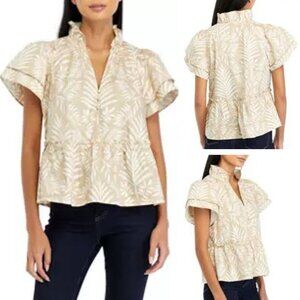 CROWN & IVY SPLIT NECK FLUTTER SLEEVE TOP - SIZE M